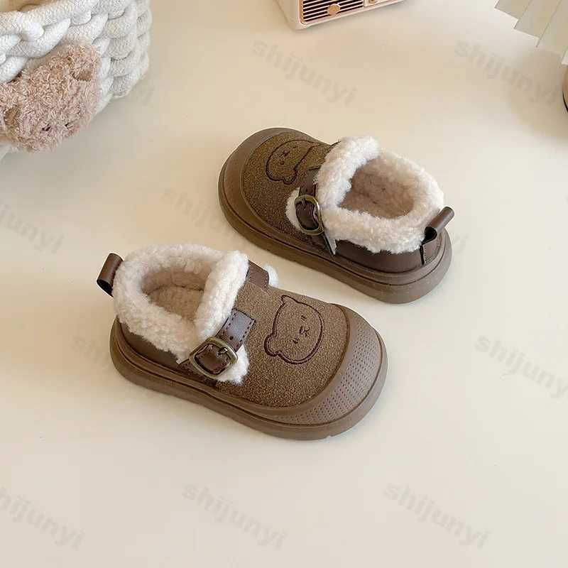 New Winter Childrens Cover Heel Bear Fluffy Casual Shoes Boys Girls Non-slip Warm Home Kids Slip on Cotton-padded ShoesXJ241209