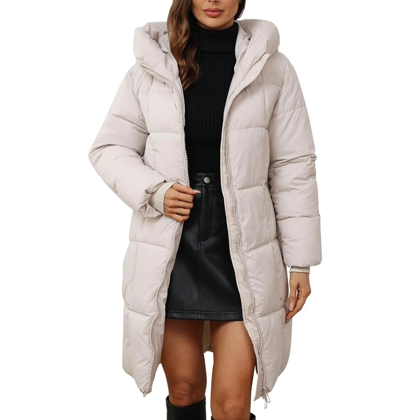 2024 Winter Womens Medium length Hooded Down Jacket Thickened Fashion Pure Cotton Coat Multi functional 241209