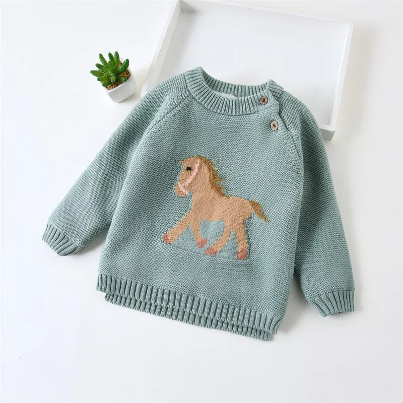 Baby sweater born baby boy sweater thick wool horse sweater childrens sweater heart-shaped knitted baby clothing girls sweater 241210