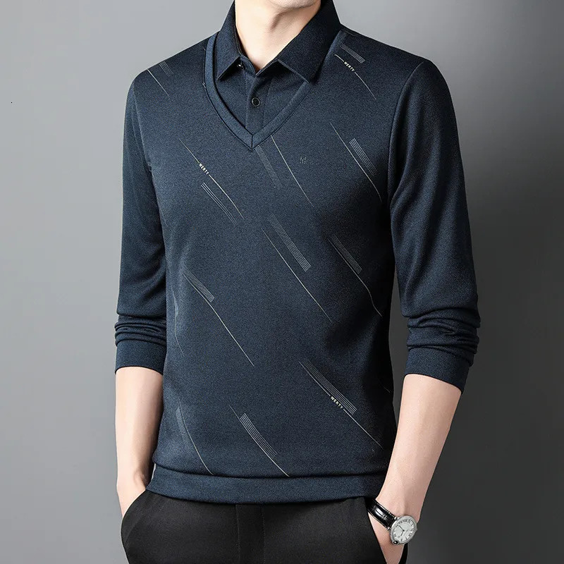 2024 Fashion Mens Polo Shirt Fleece Long Sleeve Autumn and Winter Warm Clothing Korean Style for Men Tops 241202