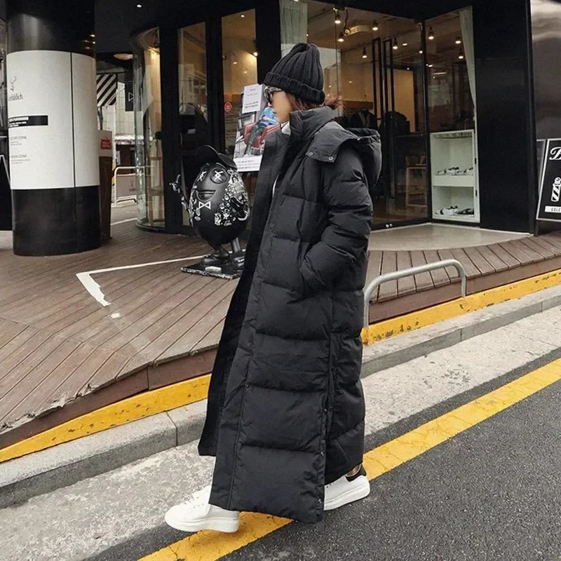 Super Long Padded Cotton Jacket Womens 2023 Korean Over The Knee Fashion Parkas Winter Thick Black Down 241209