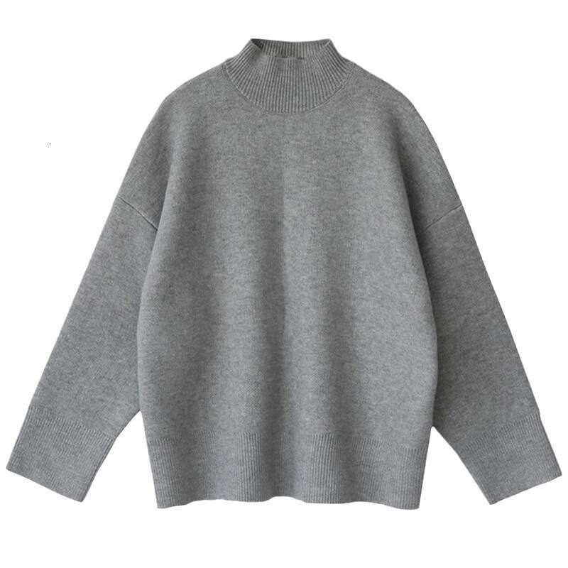 Korean style semi high neck thick for women, with a lazy autumn winter feel, loose medium length style, soft and sticky base knit sweater