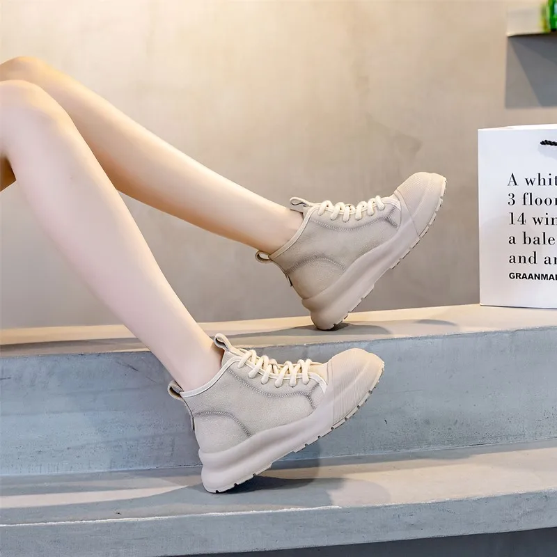 AIYUQI Women's Sneakers Retro Genuine Leather Strappy Women Flats High Top Platform Women's Casual Shoes