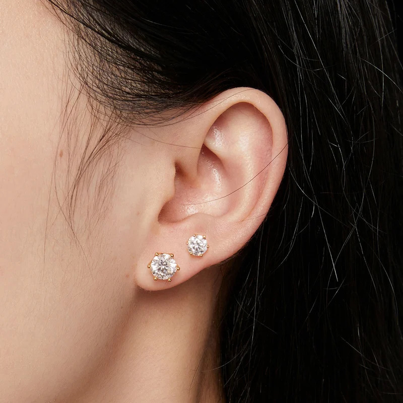 U Gold Stud Earrings Screw Back Gemstone Diamond 6 Prongs D color Solitaire for Women Wedding Gift 241125