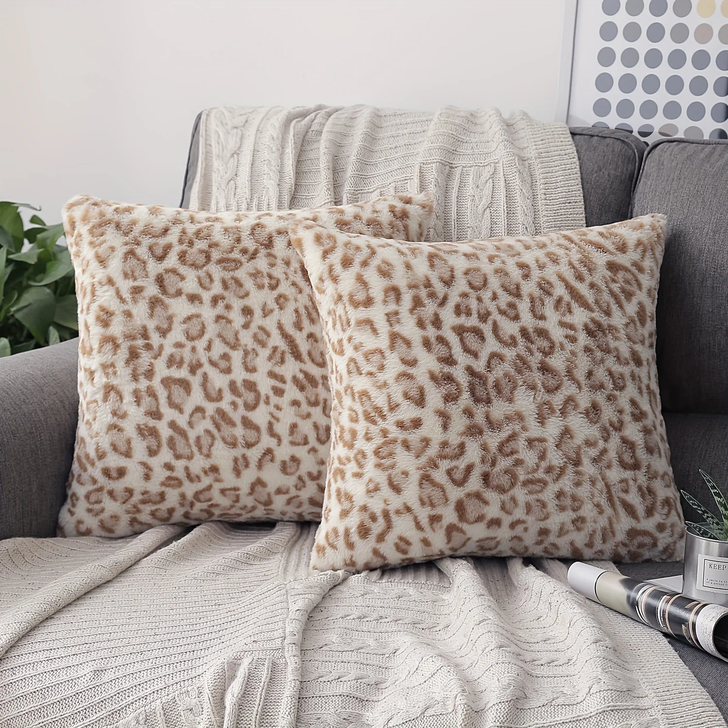 A Set Of 2-Piece Decorative Leopard Series Soft Plush Fur Pillow Cushion Cover In Yellow 18 Inches X 45 Centimeters 241209