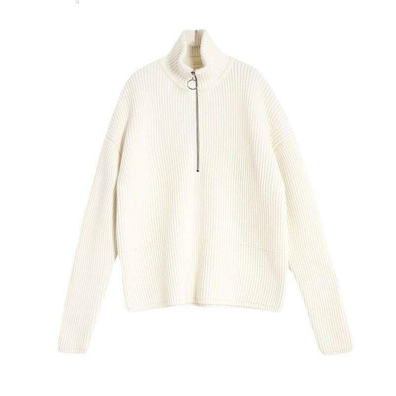 Korean style autumn and winter new loose fitting pullover high neck design, zipper pit stripe knit sweater, thick women's clothing for external w