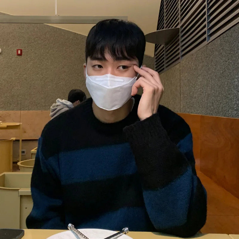 Striped Sweaters Men Autumn Korean Style Loose Slouchy Harajuku Long Sleeve Knitwear Allmatch High Street Males Pullovers Daily 241209