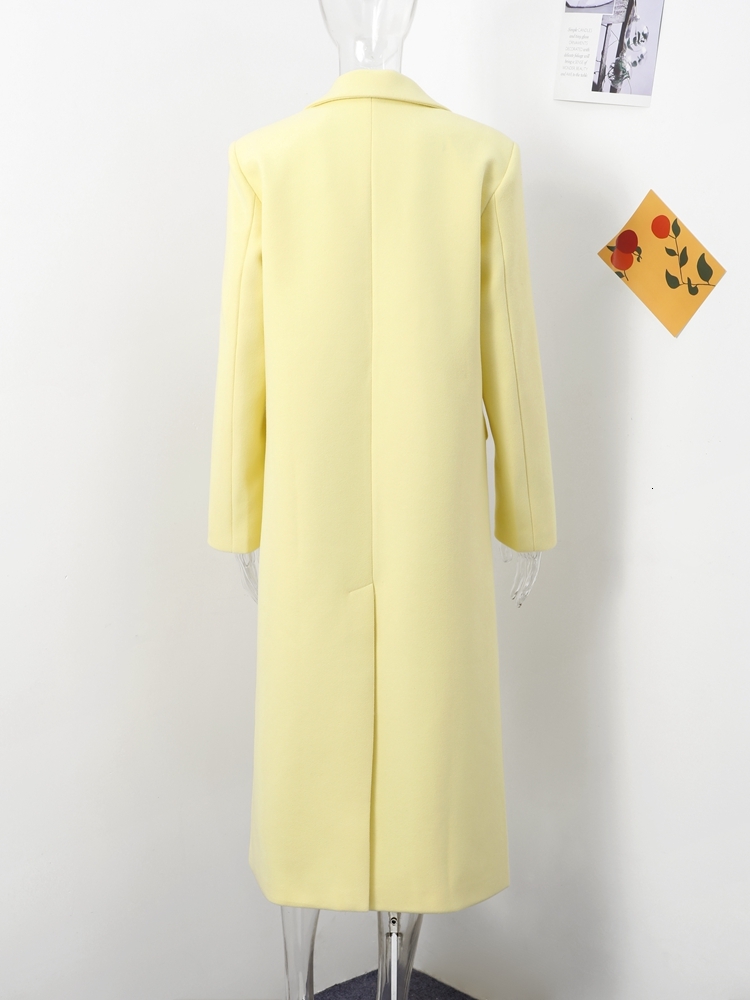 Fashion Yellow Woolen Coats For Women Loose Lapel Long Sleeve One Button Solid Coat Autumn Winter Elegant Streetwear