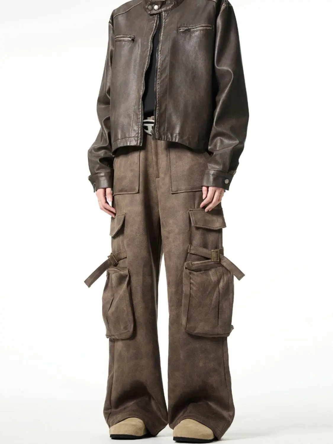 Autumn And Winter Casual Cargo Pants Men Vintage Loose Straight Pantalones Harajuku Brown Sweatpants Y2k Joggers Streetwear 241209