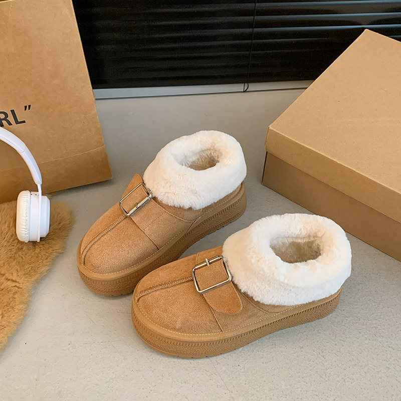 Women Boots:Fleece Winter Warm Thick Sole Anti-slip Low-top Short Snow Boots Fur Cotton Shoes Slip-on,Apricot/Light Tan/Black,Free shipping