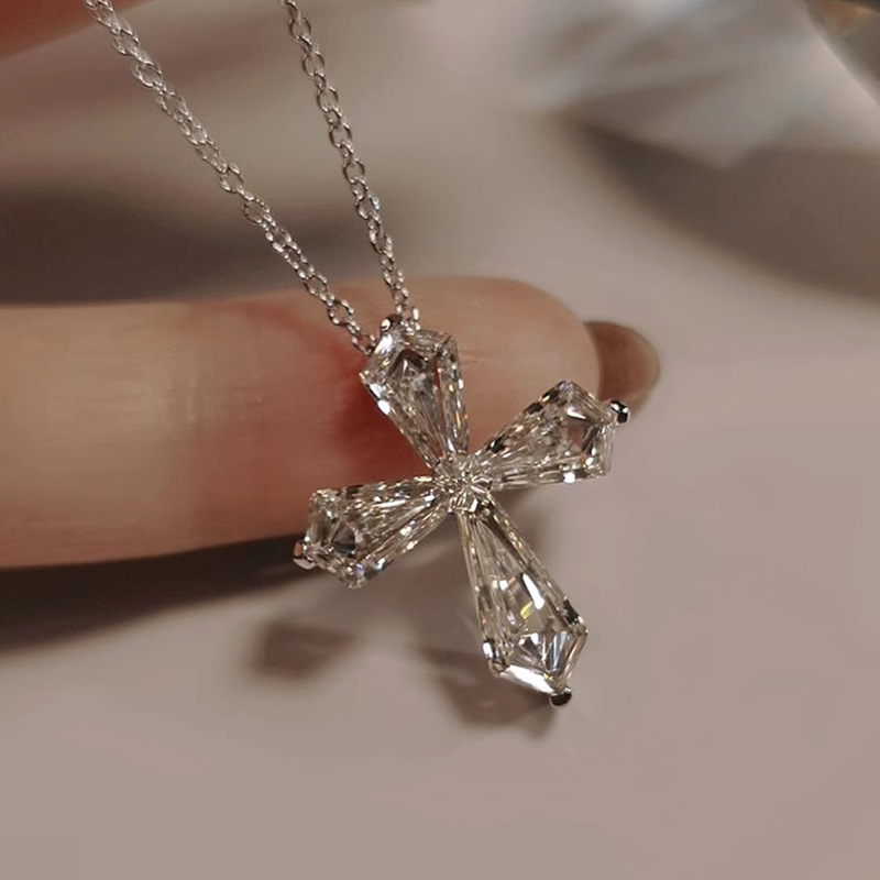 Sterling Sier Cross Necklace - Elegant Pendant Necklace, Sier, Cubic Zirconia, Fashion Jewelry for Women Free shipping
