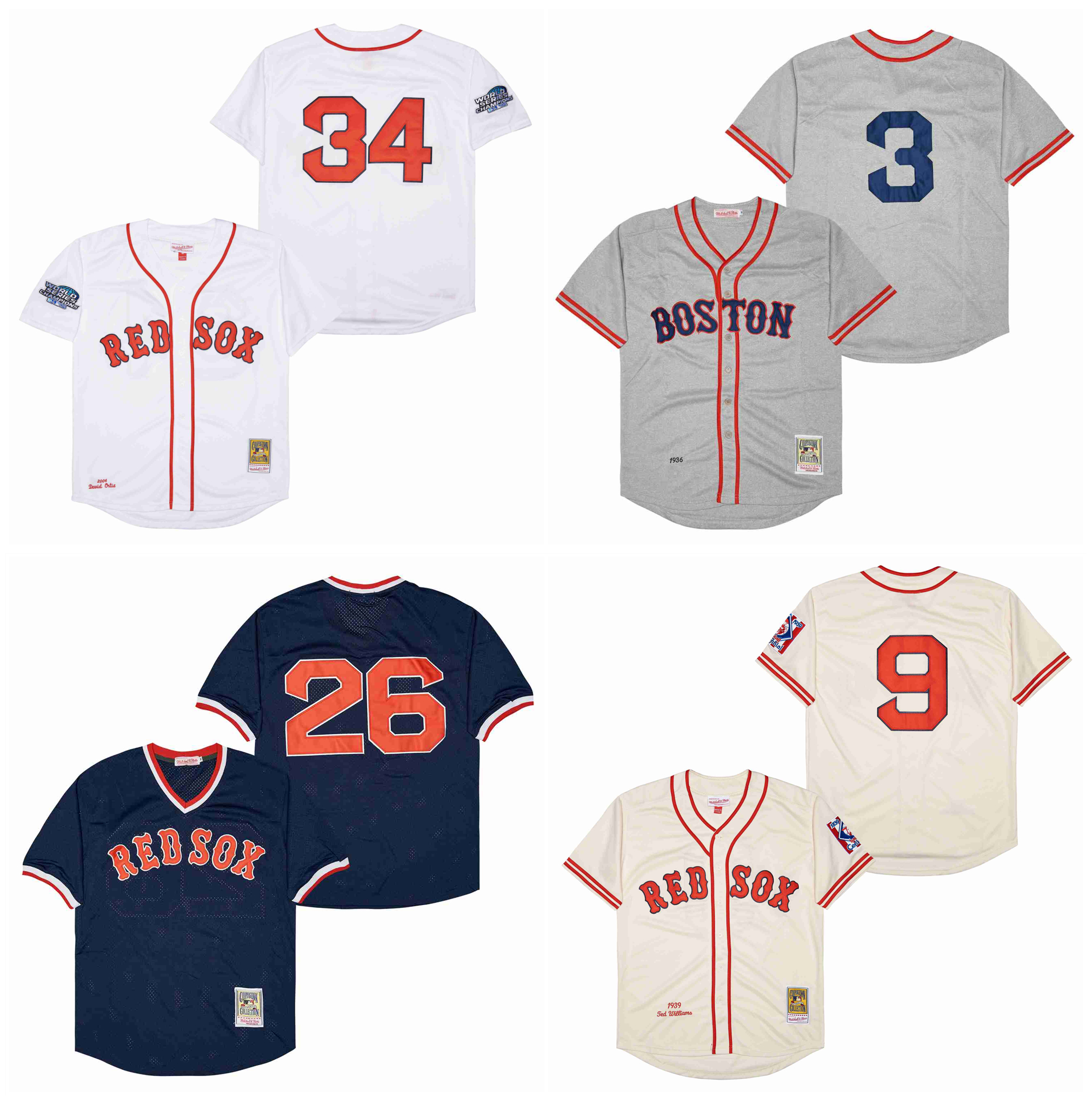 David Ortiz Ted Williams Red Sox Throwback Baseball Jerseys Nomar Garciaparra Carl Yastrzemski Johnny Pesky Wade Boggs White Red Cream Size S-3XL
