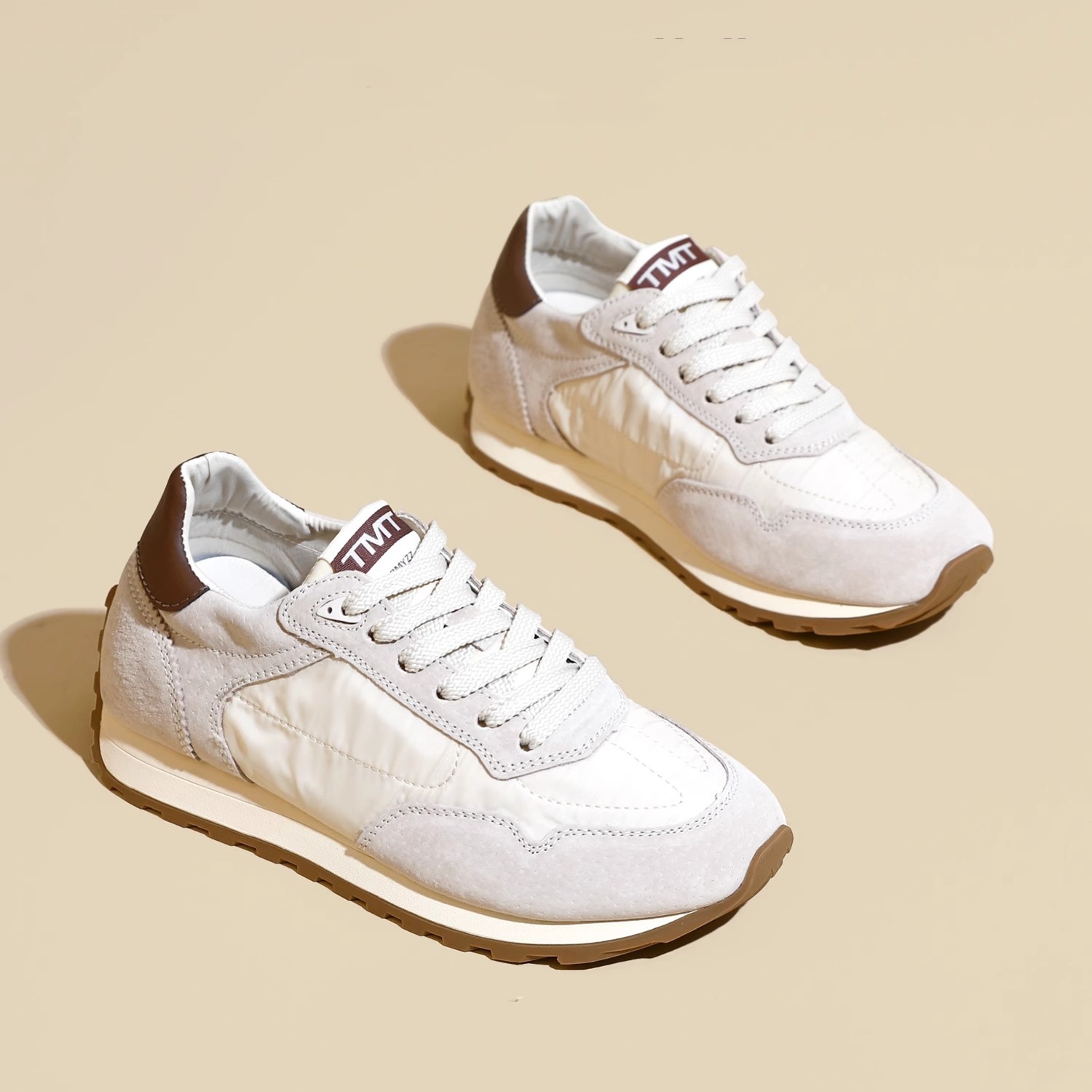 Shoes Women's Running - Korean Style, Versatile Hot Training Sneakers, Beige/Yellow, Breathable Mesh, Lightweight, 2024 Spring Fashion - Style, S