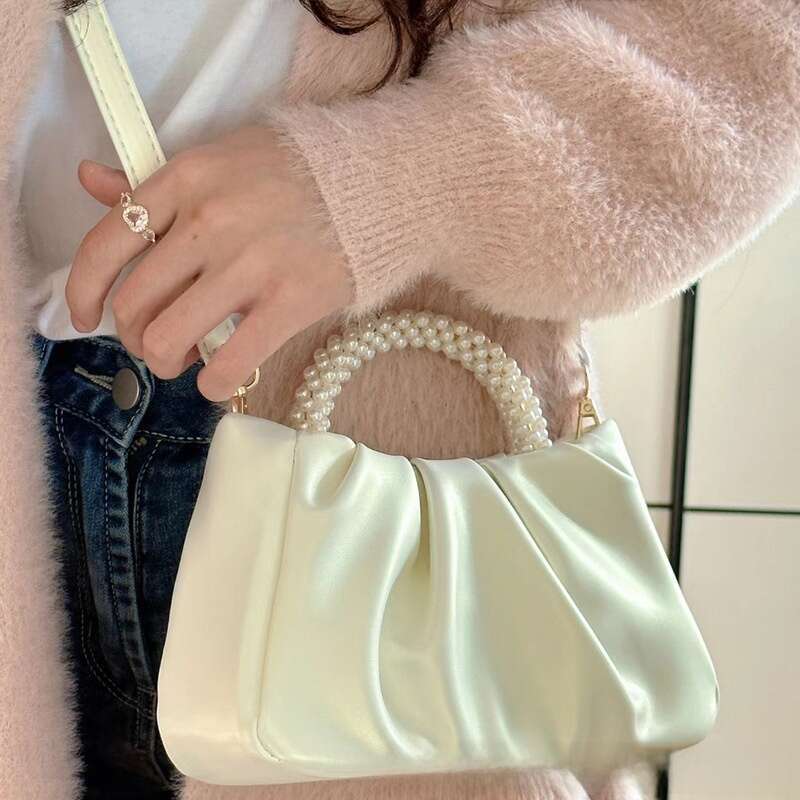 Cute Mini Cloud Fold For Girls, New Pearl Handbag, Women's Fashion Versatile Single Shoulder Crossbody Bag B4