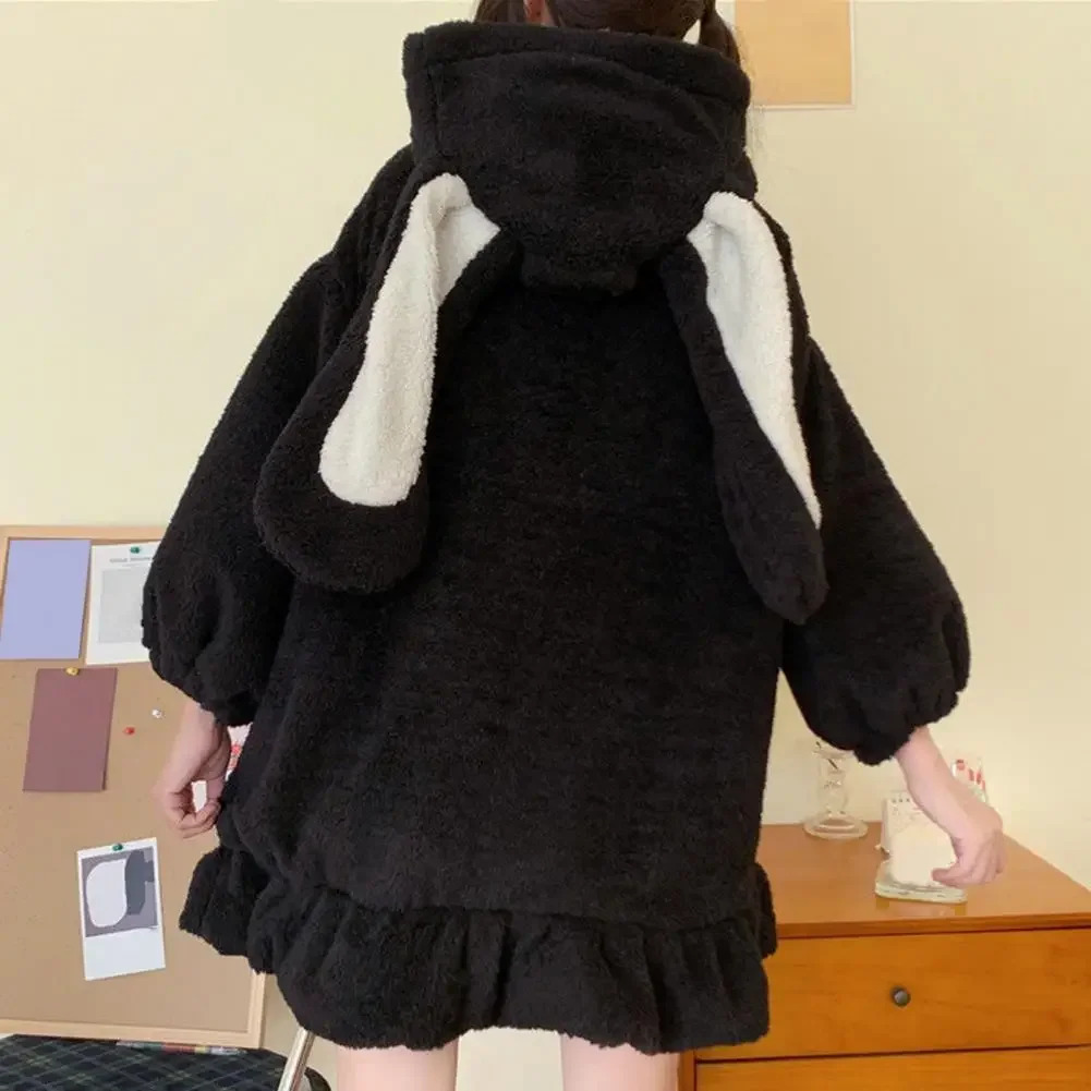 Winter Hoodie Warm Kavay Rabbit Ear Womens Sportswear Girls Lolita Zipper Casual Harajuku Long Sleeve 241206