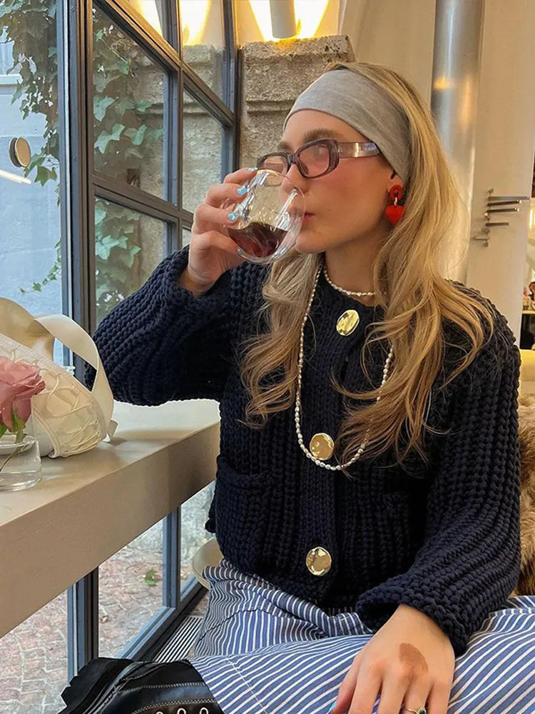 O Neck Single-Breasted Knitted Cardigan For Women Casual Pocket Long Sleeve Sweater Autumn Fashion Lady Streetwear Knitwear