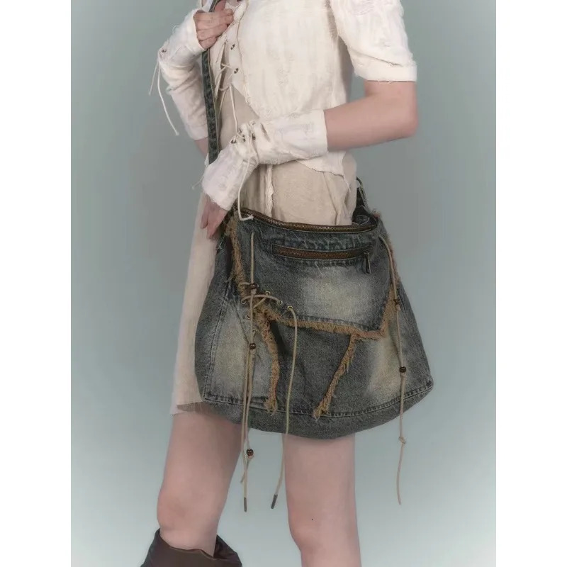 Laundry denim jeans womens casual handbag soft student large capacity retro shopping bag womens handbag241209