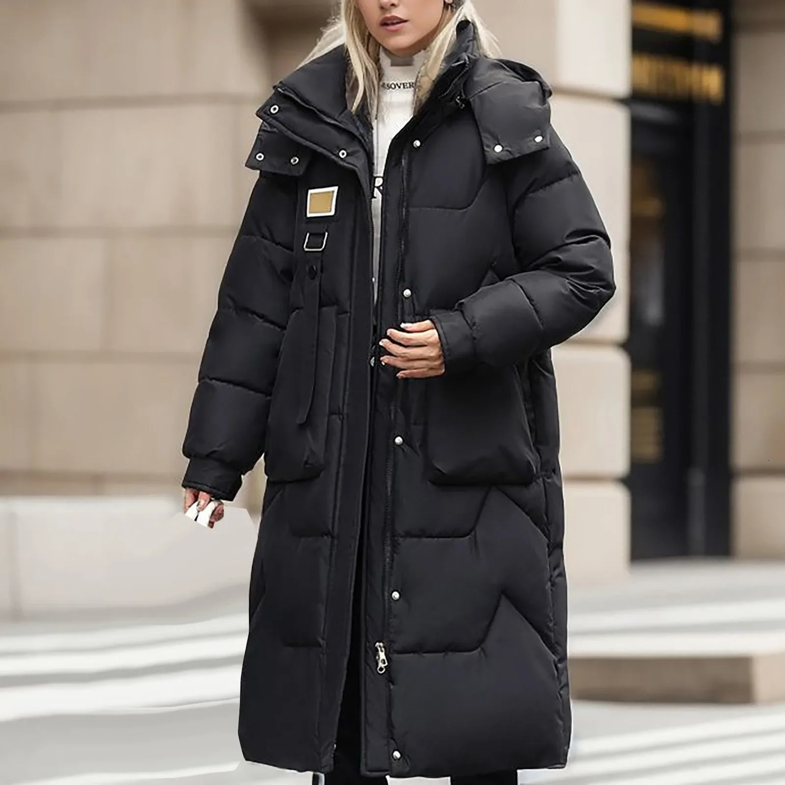Womens down jacket the warmest lightweight womens winter fashion solid color detachable hooded medium length knee above 241209