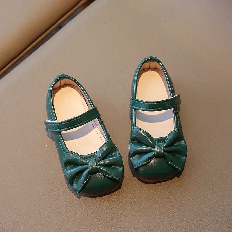 Girls Flat Shoes Bowknot Pu Leather Par Four Seasons Children Princess Shoe 21-35 Solid Color Sweet Round Toe Kids Mary JanesXJ241209