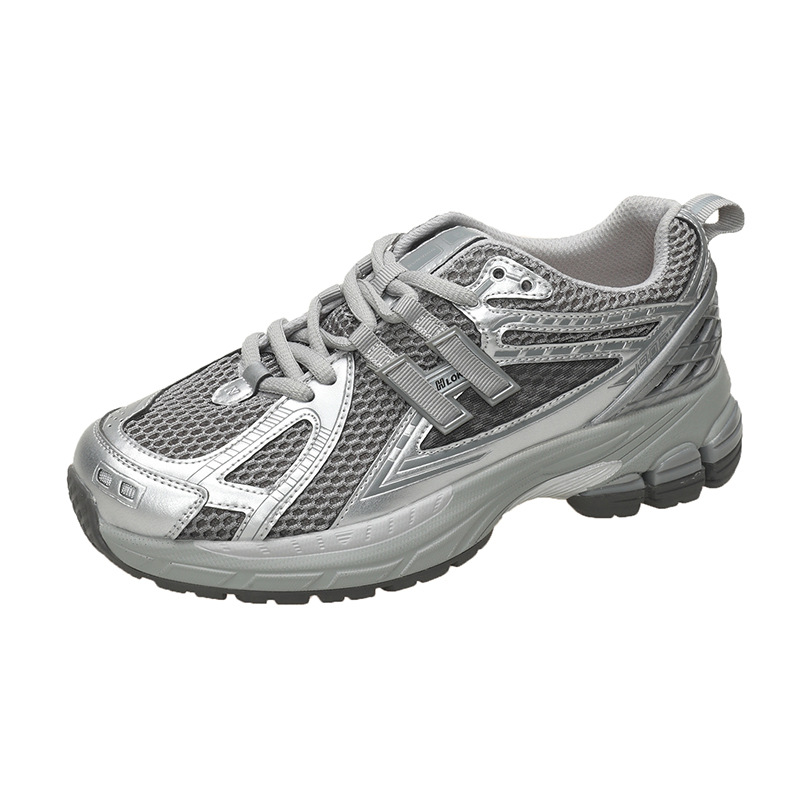 Women Sports Shoes:Simple Design Versatile Running Shoes Mesh Breathable Thick Sole Chunky Fashion Trendy Sneakers,Grey/White,Free shipping