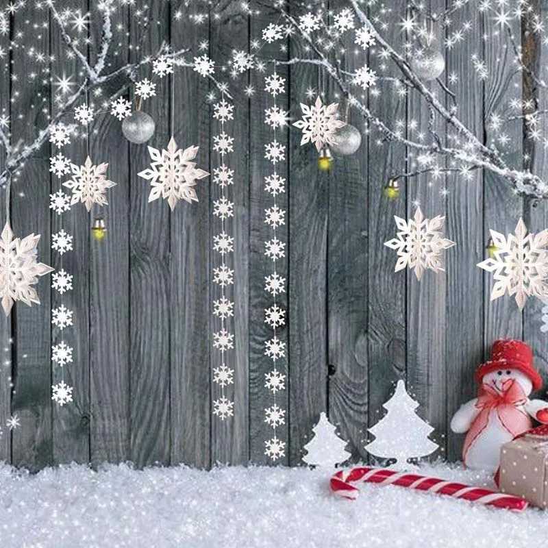 Banners Streamers Confetti Let it Snow Winter Wonderland Party Christmas Banner Paper White Snowflakes Garland Hanging for Frozen Birthday Decoration 