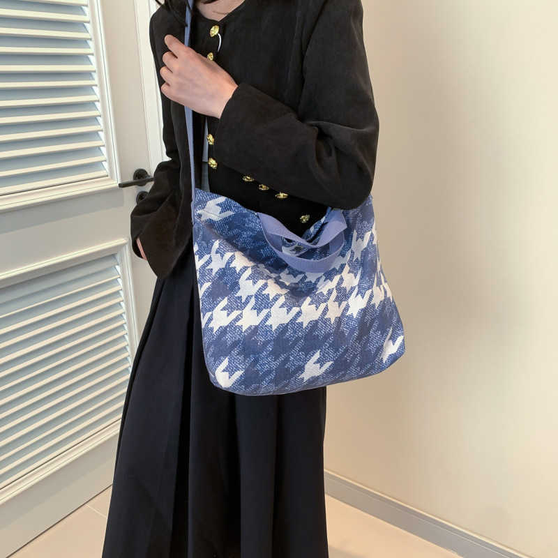 Splicing contrasting denim canvas large capacity bag women fashion tote bag shopping bag 241215