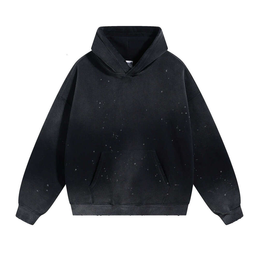 2024 autumn winter new style splashed ink, whitening, spray dyeing, washing water, making old, grinding edges, spraying horse chesut ve sweatshirt and
