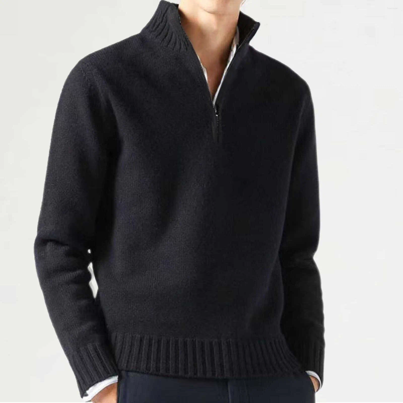 Men's Sweaters Male Cashmere Casual Simple Bottom Sweater Solid Color Warm Wool Knit Half Zip Long Sleeve Coats For Men