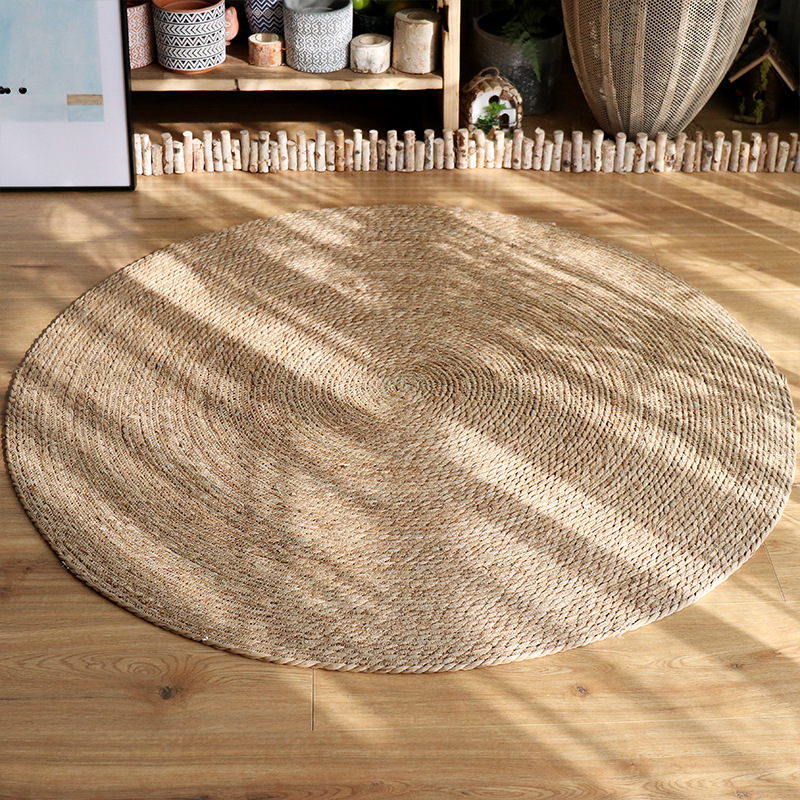 Nordic Rattan Cattail Grass Rope Woven Carpet Floor Light Luxury Style Clothing Store Living Room Bedroom Decoration Photography Mat H260226