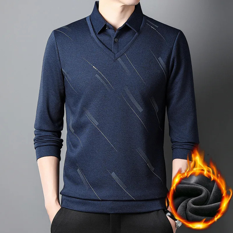 2024 Fashion Mens Polo Shirt Fleece Long Sleeve Autumn and Winter Warm Clothing Korean Style for Men Tops 241202