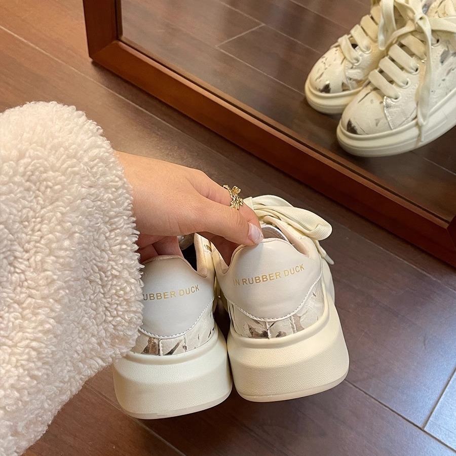 Women Casual Shoes:Fashion Sports Shoes Thick Sole Versatile New Lace-up Round Toe Trendy Shoes,Beige,Free shipping
