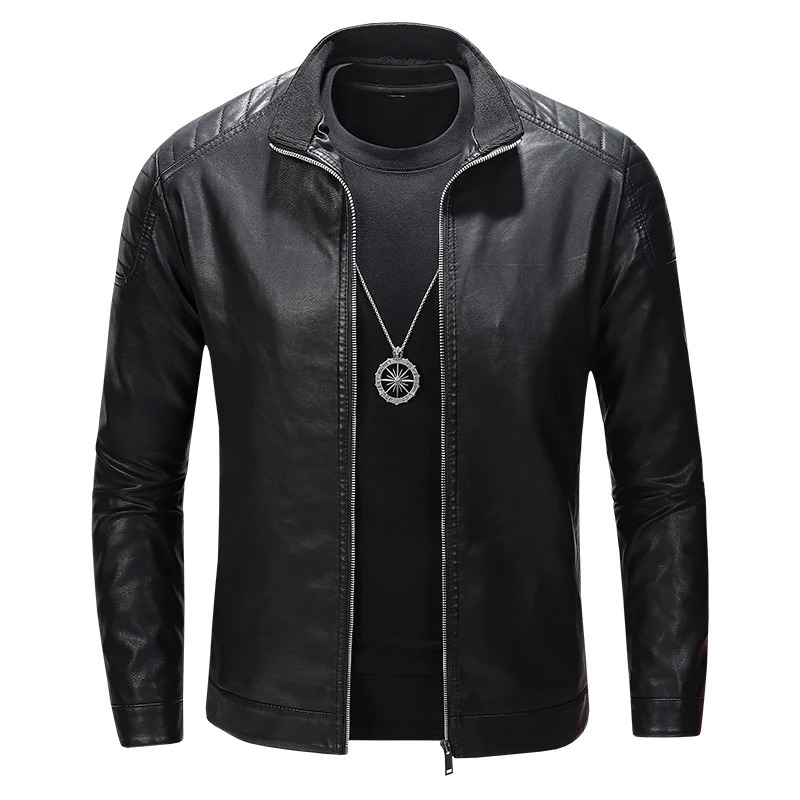 2024 Leather Motorcycle Jacket Mens Slim Short Coat Collar Pu Windproof Blazer 241202