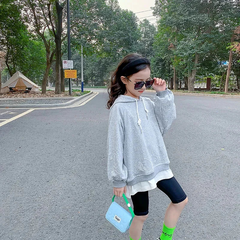 Childrens Sportswear Girls Spring/Summer Autumn Cotton Printed Flower Letter Zipper Sportswear 5 6 8 12 13 14 15 Year Super Large Hoodie 241210