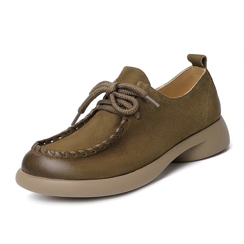 AIYUQI Women Shoes Retro Season Genuine Leather Lace-up Shoes Ladies British Style Large Size Women's Spring Shoes