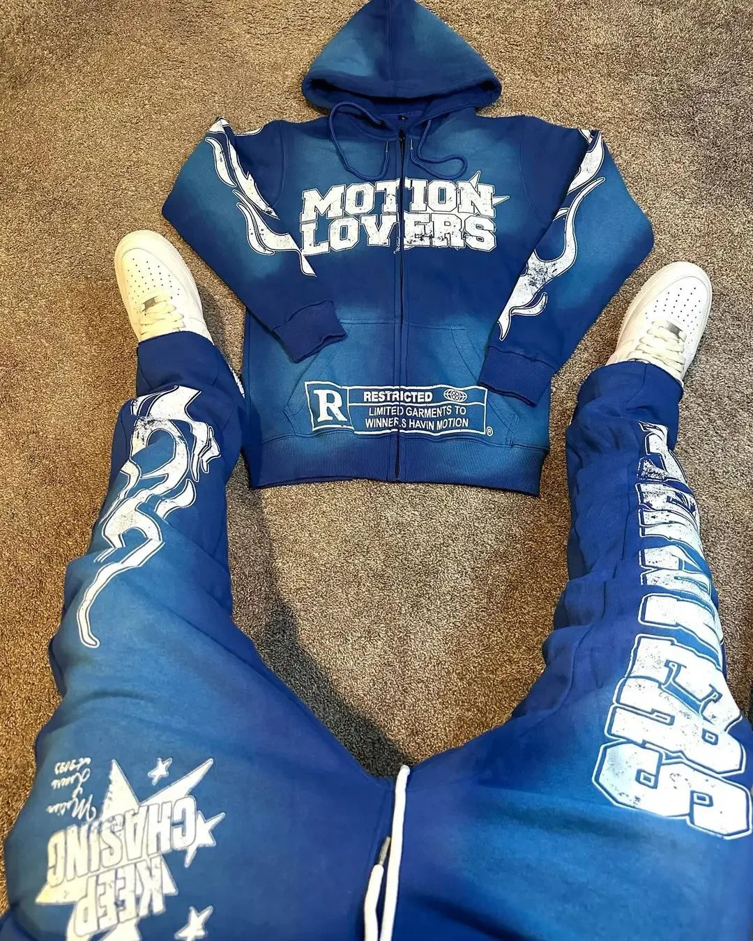Fashion Sportswear Twopiece Set MOT10NLOVER Hiphop Mens Casual Harajuku Streetwear Super Dalian Hoodie SetY2k mens clothes 241209