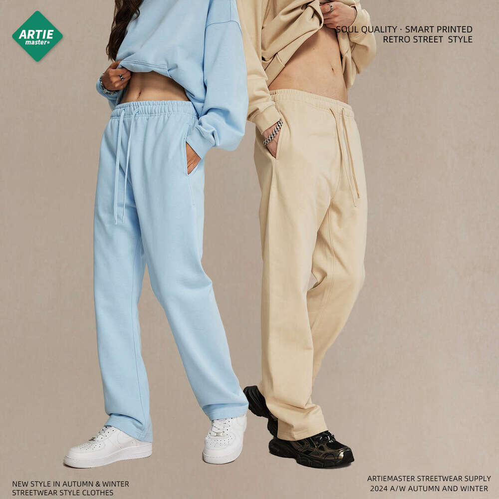 2024 autumn winter new product 430g straight tube looped solid color loose sports trend brand men's and women's casual pants