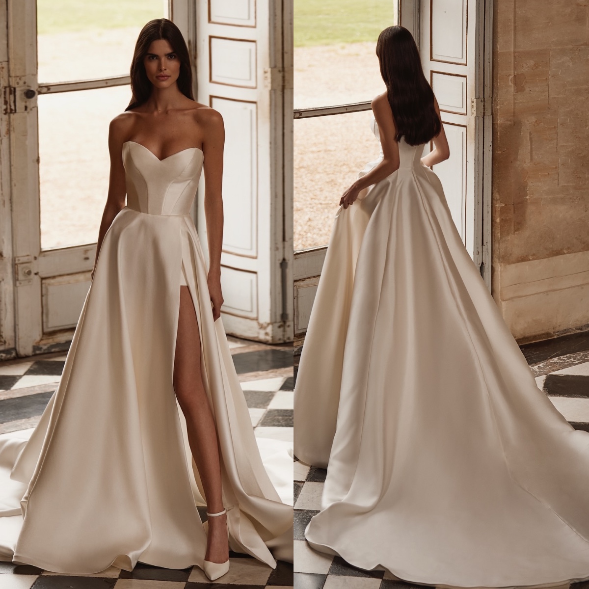 Nova Milla A E Satin Dresses Bridal Gowns Sleeveless Sweetheart Wedding Dress Thigh Split Vestidos De Novia