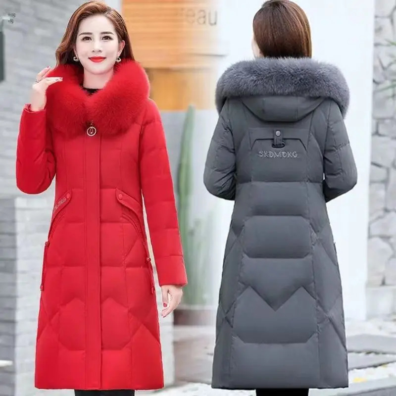 2024 Korean Down Cotton Coat Womens Long Winter Puff Parkas Thick Hooded Apron Jacket Zipper 241212