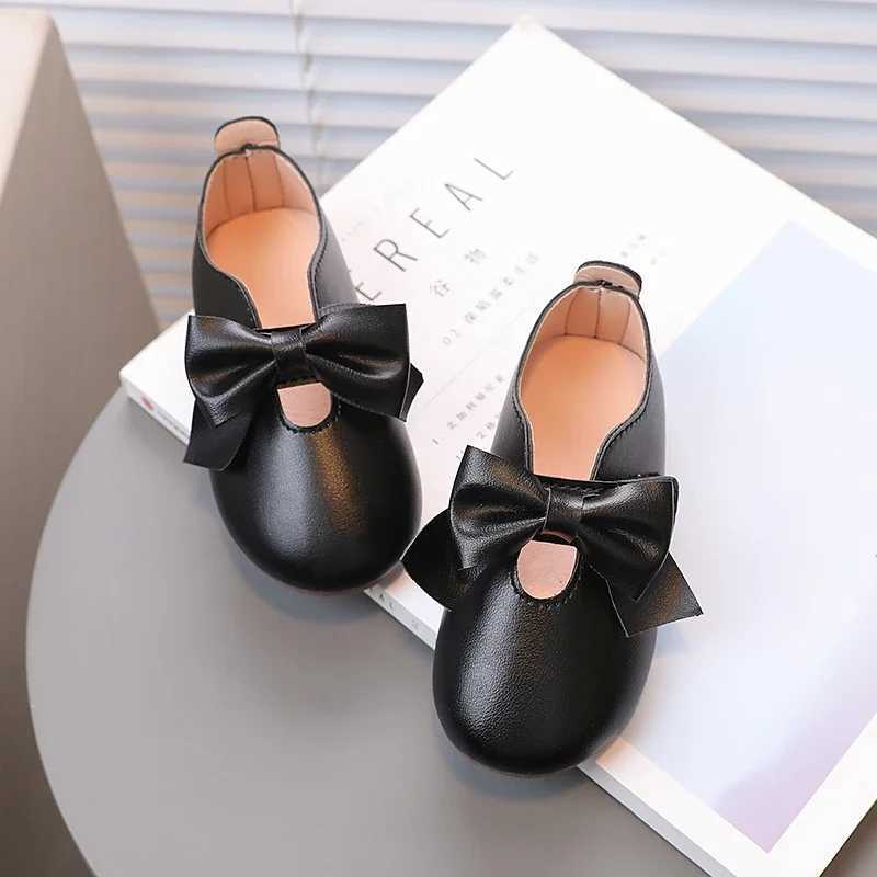 Baby Girls Mary Janes Big Bowknot Soft Pu Leather 21-30 Children Flat Shoes Black Beige Slish Sweet Comfy Kids Princess ShoeXJ241209