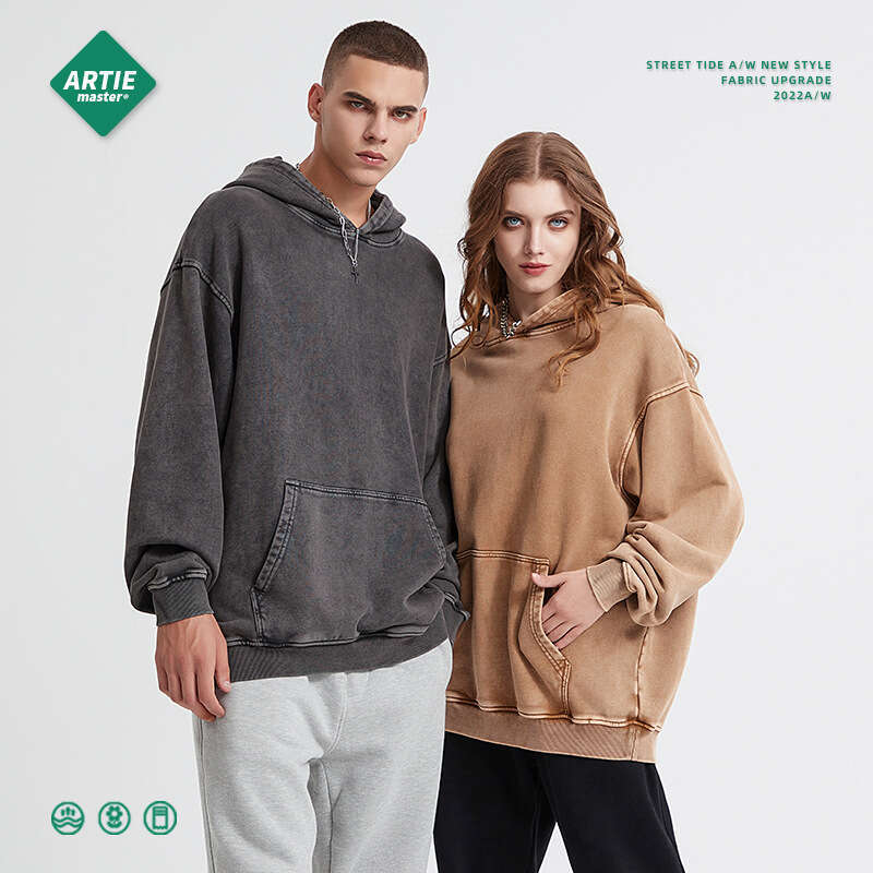 Heavy weight 420G wax printed vintage hooded sweatshirt, loose and washable men's trendy brand new sweatshirt