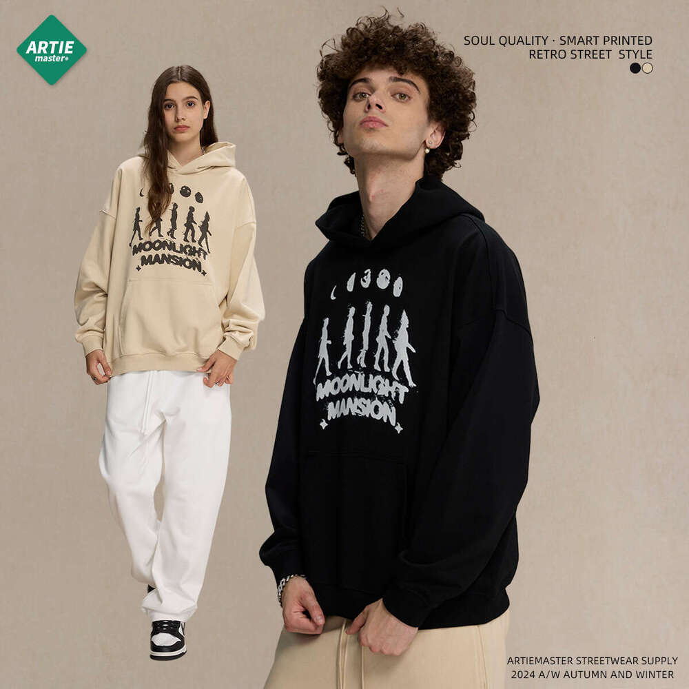 2024 autumn winter new loose niche brand printed men's European and American trendy hoodie