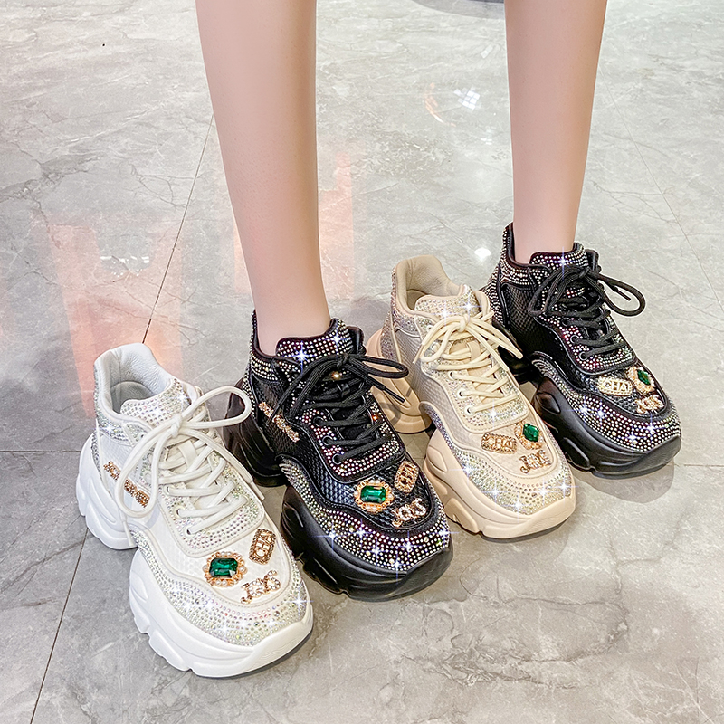 High Quality Fashion Women's Shoes New Rhinestone Women's Sneakers Diamond Breathable Luxury Designer Casual Platform Shoes Shiny outdoor ru
