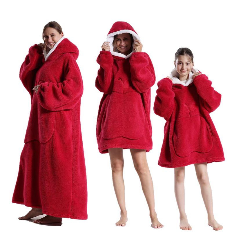 Blankets For Adult Child Extra Long Wearable Blankets Winter Flannel Hooded Blanket with Full Sleeves Men Women Cozy Soft Throw Adult TV Blanket