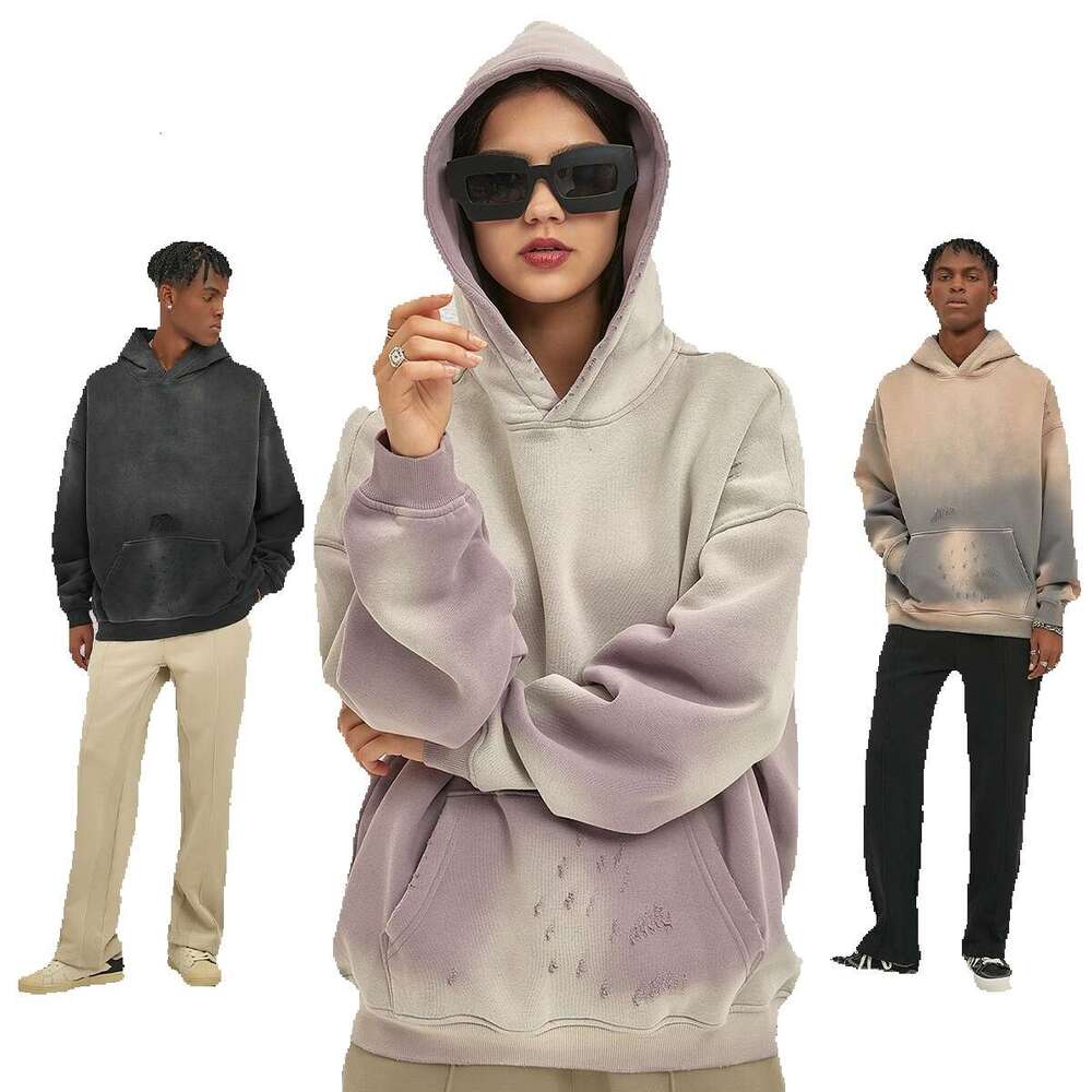 2024 Autumn/Winter New Product 360g Spray Horse Willow Wash Water Aging, Grinding Edge, Trendy Brand Hoodie for Men