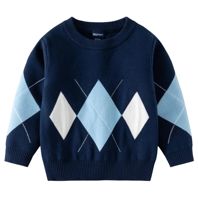 Autumn Winter Childrens Boys Sweater Cotton Argyle Long Sleeve Baby Boys Zipper Comparison Loose Thick Warm Childrens Boys Sweater 241210