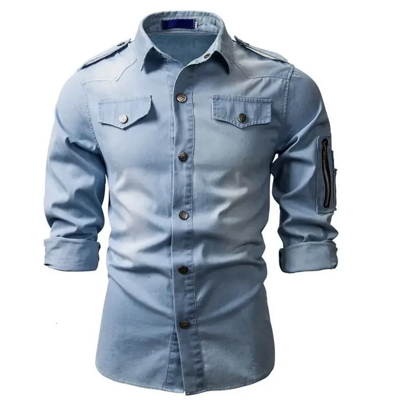 2024 Mens Jeans Collar Shirt Fashion Casual Daily Work Clothes Button Long Sleeve Ultra Thin Clothing 241209
