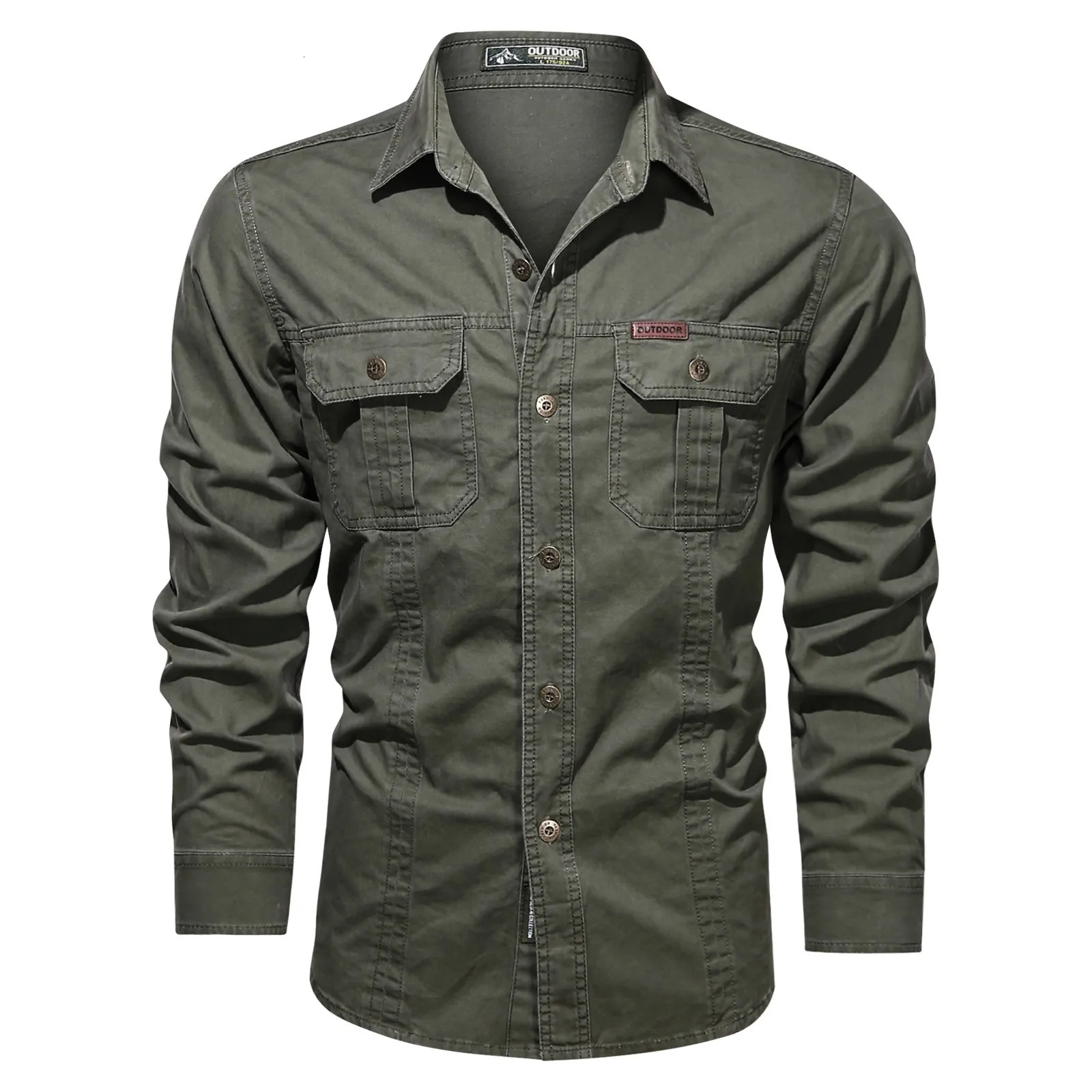 Commercial shirt Mens casual cotton Military BlueGreenKhaki Plus size 4XL Spring and Autumn long sleeved 241209