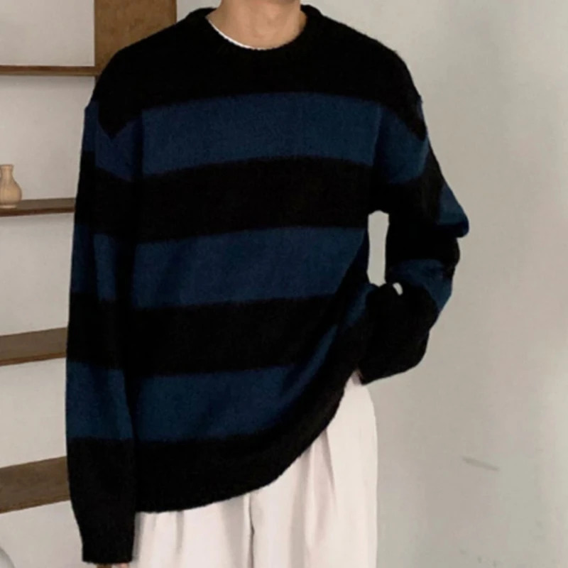 Striped Sweaters Men Autumn Korean Style Loose Slouchy Harajuku Long Sleeve Knitwear Allmatch High Street Males Pullovers Daily 241209