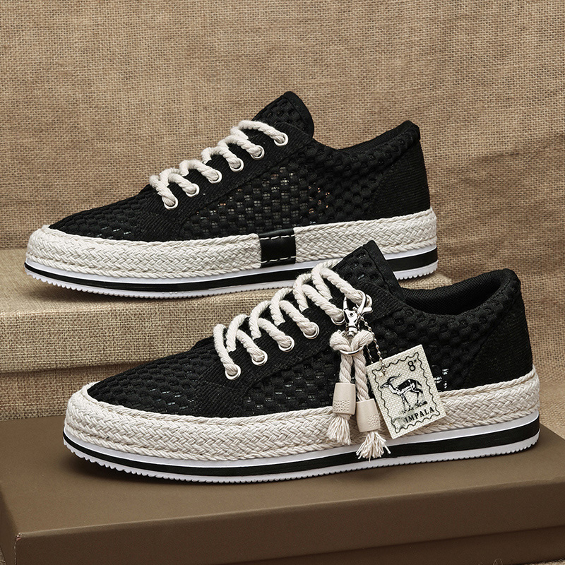 2025 New Designer Straw Fisherman Rope Buckle Decorative Outdoor Breathable Mesh Sports Academy Youth Men's Fashion Shoes