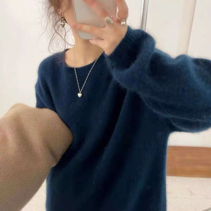 Autumn New Round Neck Women with Lazy Style Solid Color Comfortable Loose Knitted Bottom Shirt and Hooded Top for Foreign Trade
